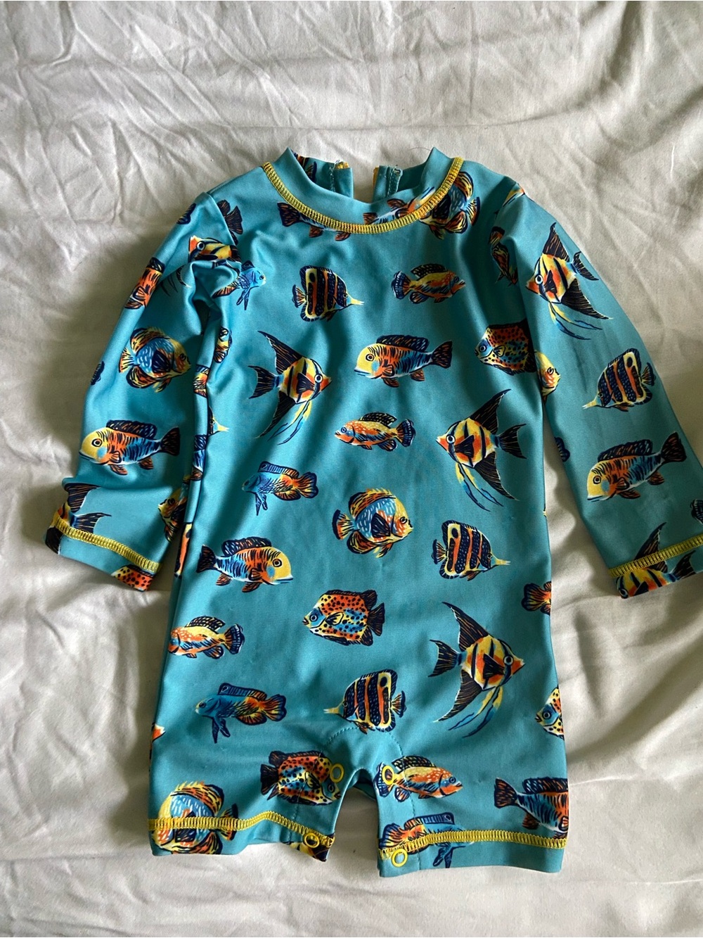 Hatley Teal Fish Print Kids UV Swim Romper